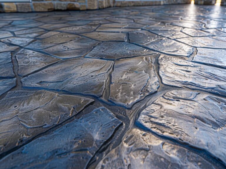 A close-up shot of the decorative concrete pattern on an outdoor patio