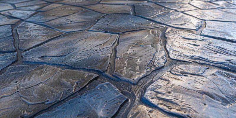 A close-up shot of the decorative concrete pattern on an outdoor patio